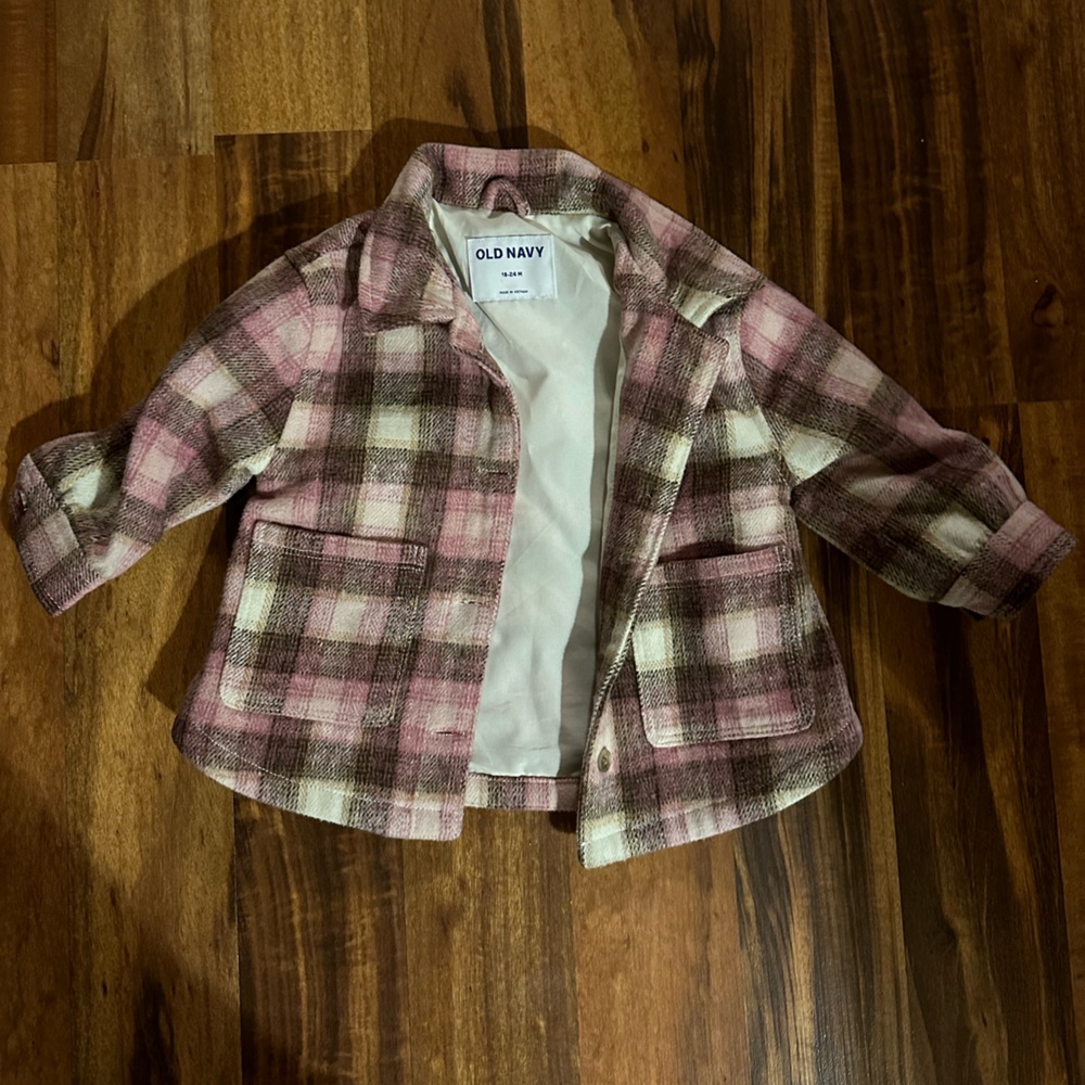 Pink plaid toddler shacket